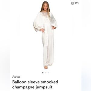 Aakaa Balloon Sleeve Smocked Champagne Jumpsuit